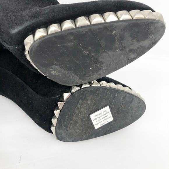 Stuart Weitzman Womens Sockemup Ankle Boots 6.5 Black Studded Suede - Picture 9 of 11